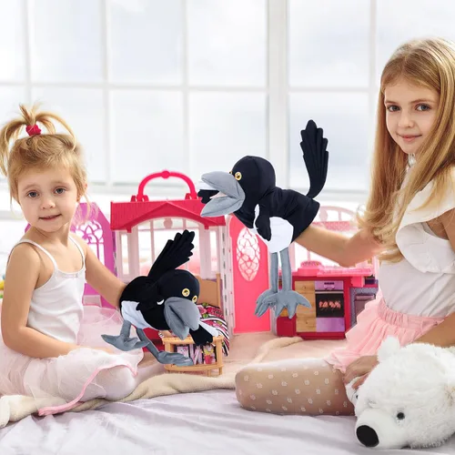 Vista 5 de Steve and Maggie Juguete de peluche – Marioneta de mano de Maggie Urraca para niños mayores de 1 año, marioneta de pájaro suave para juego