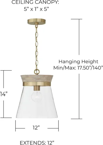 Vista 2 de Capital Lighting 347311WS Finn - Lámpara colgante de techo moderna bohemia artesanal de madera de mango con cono de vidrio transparente, 1 luz