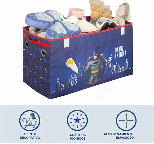 Vista 4 de Idea Nuova Batman - Baúl plegable de almacenamiento de juguetes para niños, duradero con tapa suave, 28.5 x 14.5 x 16 pulgadas