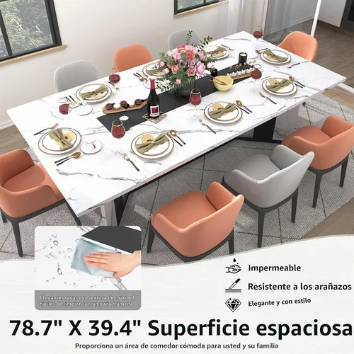 Vista 4 de Hlivelood Mesa de comedor grande de 78 pulgadas para 6 8 personas, mesa de cocina rectangular de madera con mesa impermeable, muebles rectangulares