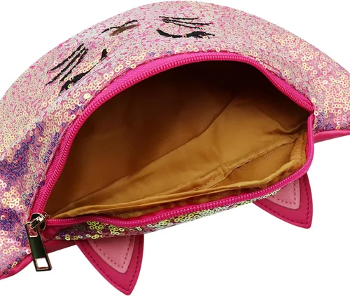 Vista 5 de Riñonera con lentejuelas con purpurina para niñas, cinturón ajustable, lindo gato, deportivo, bolsa de viaje para niños y adolescentes