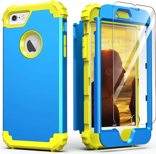 Vista 19 de IDweel Funda para iPhone 6S, funda para iPhone 6 con protector de pantalla, 3 en 1, resistente, absorción de impactos, cubierta de policarbonato