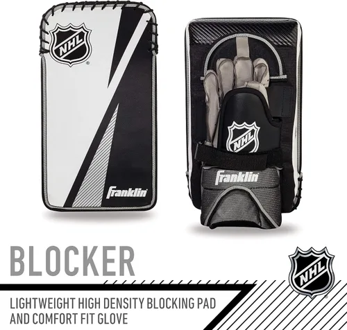 Vista 5 de Franklin Sports Juego de portero de hockey callejero - Almohadillas para las piernas - Guante de captura - Bloqueador - Durabilidad premium