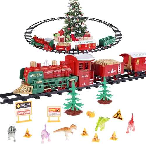 Vista 2 de Juego de tren eléctrico para niños y niñas, juego de tren de Navidad con humo real, sonidos y luces, tren de juguete clásico con motor de locomotora