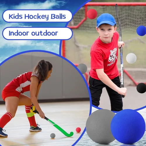 Vista 3 de Syhood 24 pelotas de hockey sobre la rodilla para niños, mini pelotas de hockey de espuma suave para piso interior, mini palo, fiestas