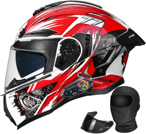 Vista 12 de Casco modular de motocicleta Bluetooth con doble visera antivaho multiventilación, diseño de cara completa, certificado ECE 22.06, forro extraíble G