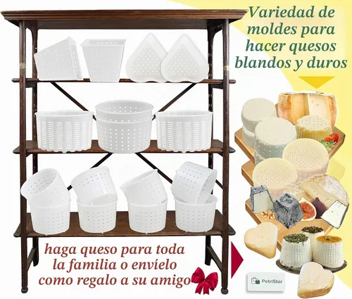 Vista 5 de PetriStor - Kit de 16 piezas de queso suave para principiantes - Moldes de queso pequeños - Moldes de queso crema para hacer queso - Molde