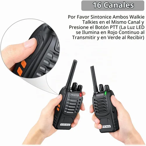 Vista 3 de Proster Walkie Talkies recargables, 1 par, radios bidireccionales de largo alcance de 16 canales con cargador USB, micrófono de auricular