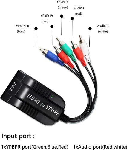 Vista 2 de Convertidor YPbPr HDMI a Macho Escalador, Adaptador HDMI a Video Ypbpr, Convertidor de Componentes HDMI a Escalador con Cable YPBPR Adaptador