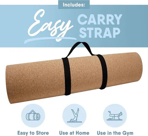 Vista 5 de MICRODRY Tapete de corcho para yoga, pilates, ejercicio y más, tapete de fitness para entrenamiento en casa, 72 pulgadas de largo x 26 pulgadas