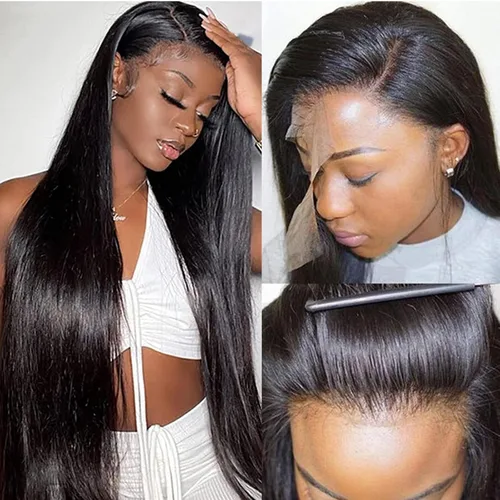 Vista 19 de Pelucas de encaje frontal rectas de cabello humano bunGiol pre arrancadas con cabello de bebé HD Pelucas de encaje frontal 13x4 sin pegamento