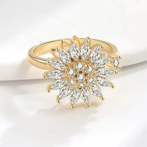Vista 7 de Fidget Ring Anxiety Spinner Ring Open Adjustable Sunflower Star Moon Windmill Butterfly Rings Daisy Stress Relieving Fidget Women Cubic Zirconia