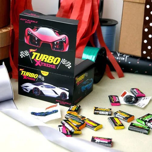 Vista 4 de Goma de mascar Turbo Xtreme Soft Bubble Gum Retro Regalo Importado Dulces de Cumpleaños (100 unidades)