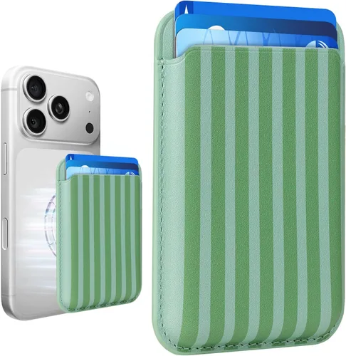 Vista 35 de Cartera de cuero Mag-Safe RFID magnética más resistente para la serie iPhone 17, accesorios Mag-Safe que se adhieren a la serie de iPhone Verde claro