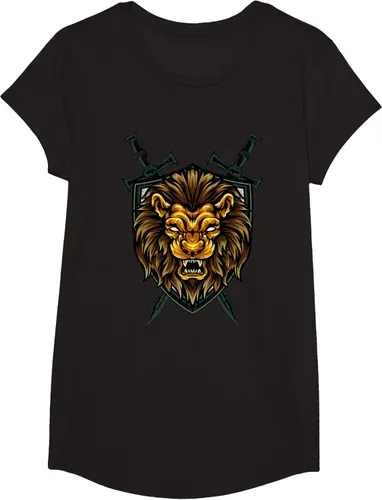 Vista 3 de Camiseta con diseño de caballero medieval renacentista, con diseño de espada de león, Negro, S