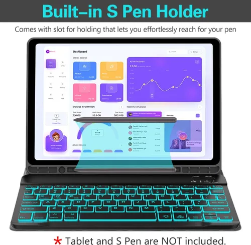 Vista 2 de Funda para Galaxy Tab A9 Plus con teclado 5G de 11 pulgadas 2023 (SM-X210/X216/X218), funda de teclado de tableta desmontable retroiluminada de 7