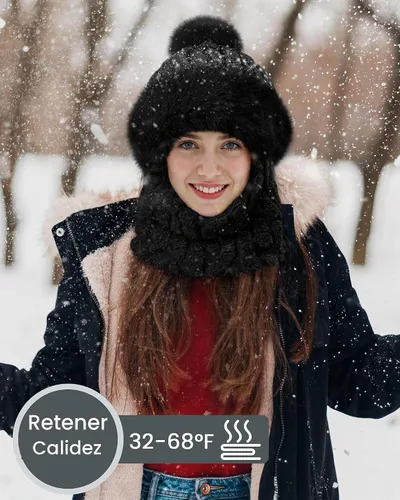 Vista 2 de Winter Hats and Scarf Set for Women One Piece Hat Beanie Negro