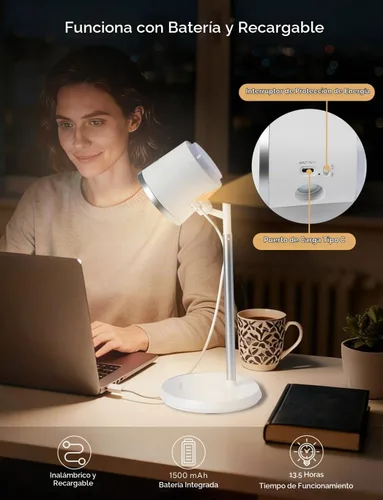 Vista 9 de Lámpara de escritorio LED recargable, luz LED magnética de montaje en pared, lámpara de lectura inalámbrica regulable con brillo ajustable y 3 modos