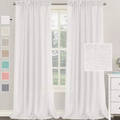 Vista 12 de H.VERSAILTEX - Cortinas de mezcla de lino natural semitransparentes, con bolsillo para cortinero, filtrado de luz, 2 paneles, para sala de estar Gris