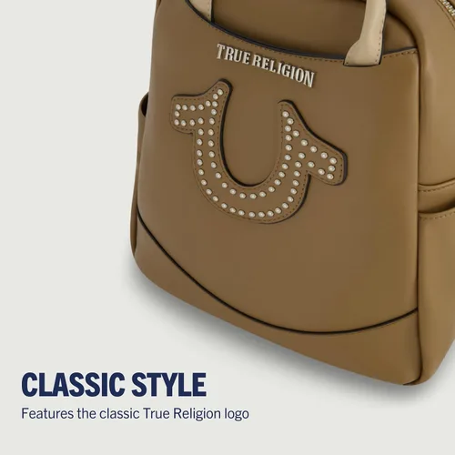 Vista 3 de True Religion Mini Backpack, Studded Horseshoe Logo Small Travel Bag Purse for Women, Adjustable Shoulder Straps