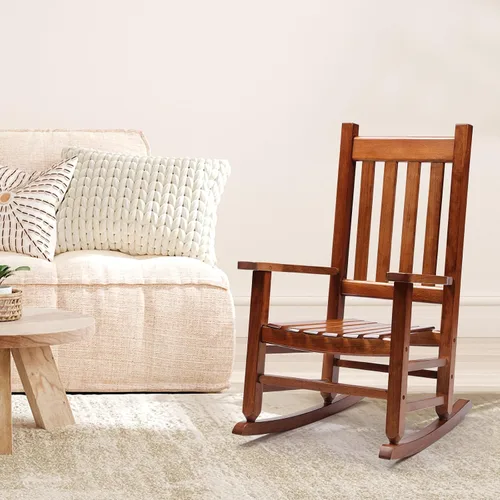 Vista 2 de Mecedora de Porche de Madera para Niños - Perfecta para Interiores o Exteriores, Mecedora de Porche para Todo Clima para Jardín, Césped, Balcón