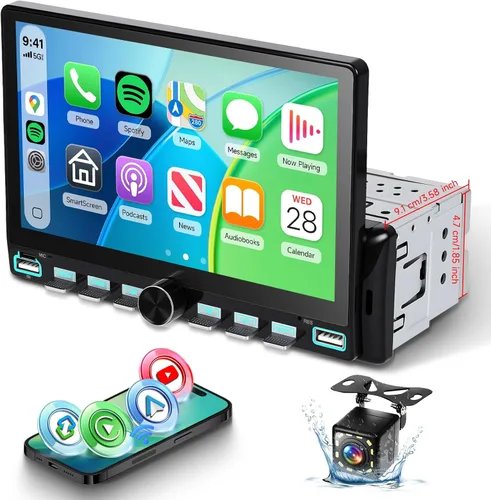Vista 10 de Estéreo de coche de 7 pulgadas de un solo DIN con AM/FM/RDS inalámbrico/con cable Carplay Android Auto Bluetooth 5.2 IPS Pantalla MirrorLink SWC EQ