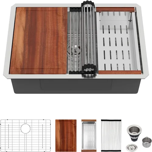 Vista 13 de Logmey - Fregadero de barra de acero inoxidable de 13 pulgadas, fregadero de cocina empotrado para barra de calibre 16, cuenco individual de 9