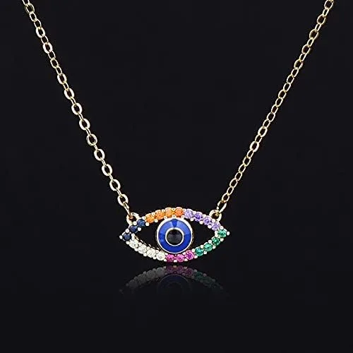 Vista 6 de Joyería de moda - Collar con dije de hip hop turco, collar con dije de ojo de la suerte Hamsa de mano turca de mal de ojo, collar de cadena larga