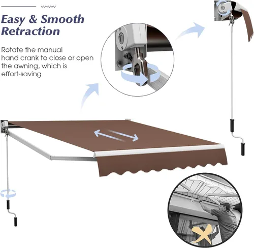 Vista 22 de Giantex Toldo retráctil para patio – Refugio solar de 8 x 6.6 pies con manivela manual fácil, estructura metálica de alta resistencia, toldo Beige