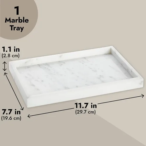 Vista 4 de Juvale Bandeja grande de mármol para tocador, organizador de joyas y cosméticos con organizador de cajones, exhibición de baño con bandeja de jabón