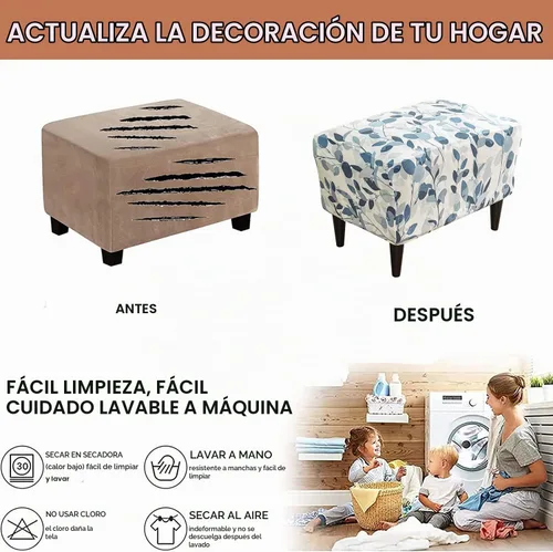Vista 6 de Eco-Ancheng Funda elástica para silla, funda otomana rectangular de almacenamiento, funda otomana para reposapiés, fundas otomanas para taburete
