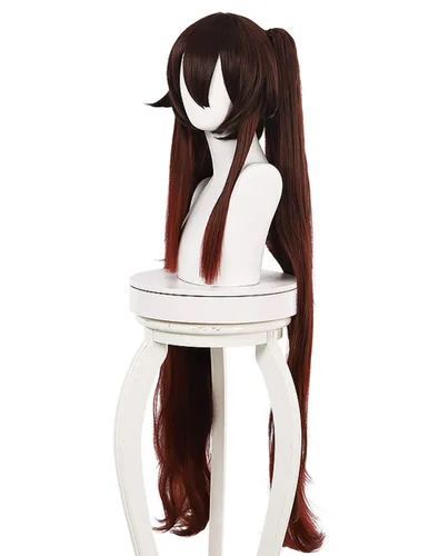 Vista 3 de LSLRAD Genshin Impact Pelucas Paimon Game Personajes Anime Cosplay Disfraz Cabello con Trenzas Colas de Caballo Pelucas (Rojo Oxblood Red)