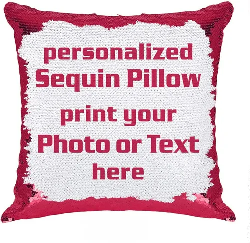 Vista 14 de Funda de almohada con lentejuelas para fotos/texto, imagen oculta, regalo personalizado único para amigos, familia, mascotas, lentejuelas negras