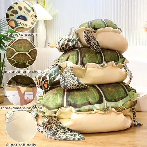 Vista 3 de Almohadas de concha de tortuga de 23.6 pulgadas, almohada de felpa de tortuga, disfraz de animal de peluche, divertido regalo creativo para niños