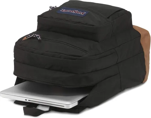 Vista 5 de JanSport Mochila genial con funda para laptop de 15 pulgadas, mochila grande para computadora con 2 compartimentos, correas ergonómicas, Negro