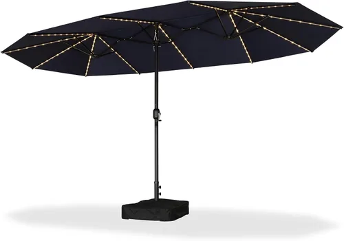 Vista 131 de PURPLE LEAF - Sombrilla de mercado de patio de 13 pies con base rectangular doble cara, sombrilla de mesa para exteriores con manivela, 12 varillas
