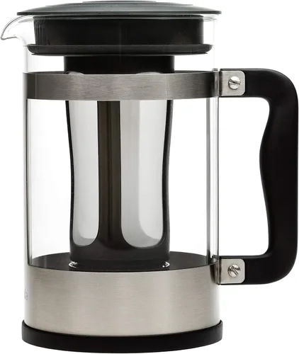 Vista 2 de Cafetera artesanal 2 en 1 de 51 onzas, cafetera fría y prensa de café de 12 tazas, acero inoxidable cepillado