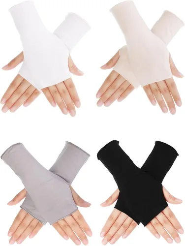 Vista 5 de Bememo Guantes sin dedos para mujer guantes de protección UV hasta la muñeca guantes de algodón con bloqueo solar guantes de conducción unisex