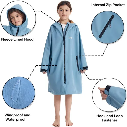 Vista 2 de Hiturbo Parka de natación impermeable para niños abrigo de natación resistente al viento, forro polar fino, chaqueta de nadador de gran