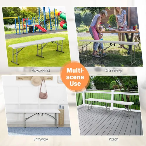 Vista 4 de Goplus Banco plegable de plástico de 6 pies, asiento plegable portátil con capacidad de 550 libras para interiores y exteriores, picnic, fiesta