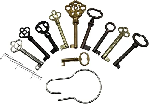 Vista 9 de Juego de llaves de esqueleto universal, funciona solo con orificios de cerradura de 1/2 pulgada, llaves vintage genéricas de barril hueco