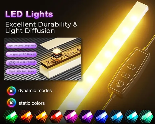 Vista 5 de ODK Escritorio en forma de L de 43 pulgadas con iluminación LED, escritorio reversible para juegos con tomas de corriente, mesa de computadora