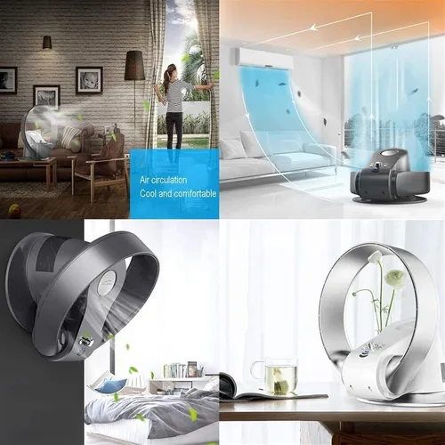 Vista 4 de HIIGH Ventilador sin aspas montado en la pared de 14 pulgadas, 26 W, control remoto/temporizador, ventilador de escritorio plegable sin hojas ultra