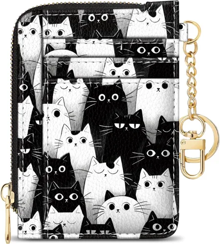 Vista 12 de GIANCOMICS Cartera delgada con tarjetero para mujer, funda pequeña con bloqueo Rfid, llavero de bolsillo delgado con cremallera curvada, tarjetero