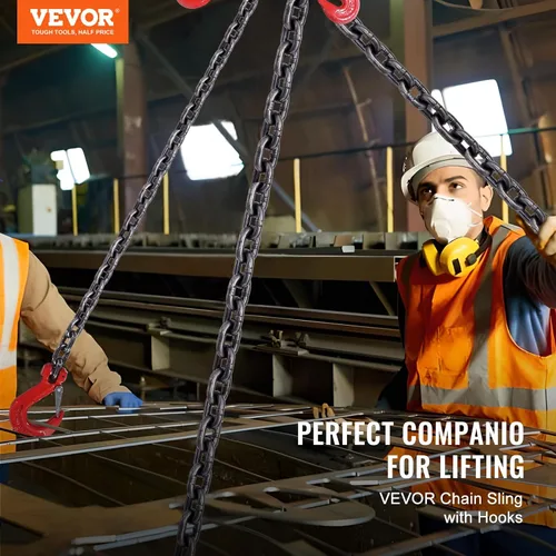 Vista 2 de VEVOR Eslinga de cadena, cadenas de elevación de 1/4 pulgada x 5 pies con ganchos, polipasto de cadena de motor G80, eslinga de elevación de 6600