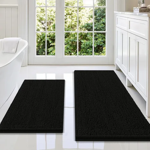 Vista 87 de Juego de alfombras de baño Smiry de 2 piezas, suave alfombra absorbente de chenilla y juego de alfombra en forma de U para inodoro, alfombra de baño