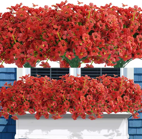 Vista 12 de Uieke 24 flores artificiales de otoño para exteriores, resistentes a los rayos UV, plantas de otoño sintéticas, arbustos que no se decoloran, Naranja