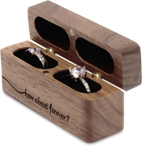 Vista 5 de Caja portadora de anillos de boda Propuesta delgada Caja de anillo ¿Qué tal para siempre?