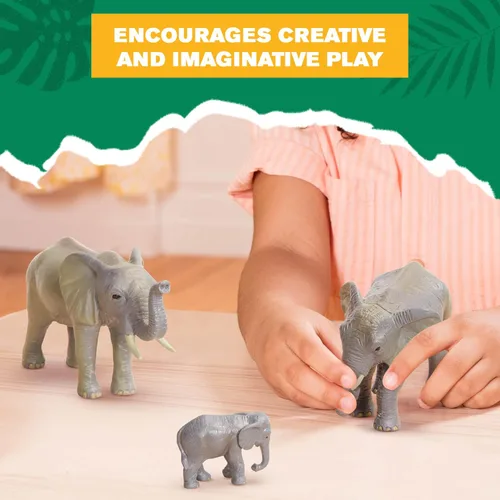 Vista 4 de Terra by Battat Juego familiar de juguetes de elefante africano de 4 piezas - Figuras realistas de animales de safari de plástico - Juguetes