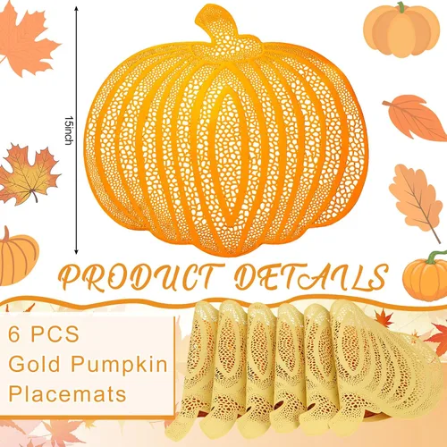 Vista 2 de Funnymoom Juego de 6 manteles individuales de calabaza de Acción de Gracias, manteles individuales de otoño de 15 pulgadas, manteles individuales